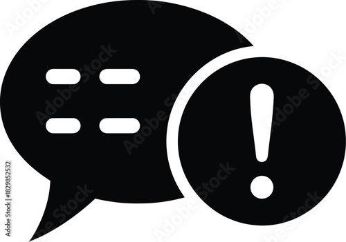 Black speech bubble with an exclamation mark illustration simple warning icon