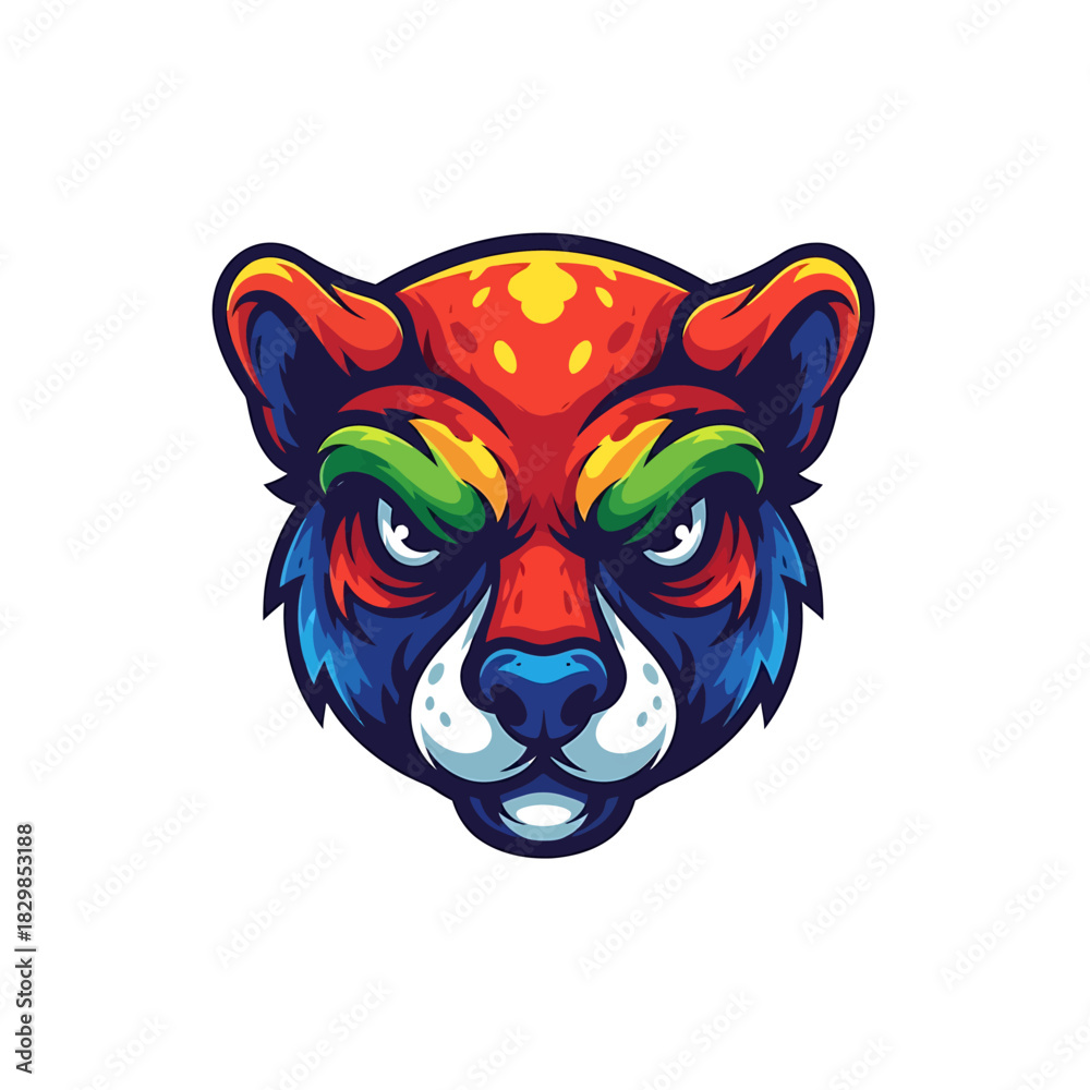 Fototapeta premium Vibrant jaguar head logo design with striking color palette, perfect for a dynamic brand identity or fierce esport team emblem, bold and eye-catching