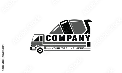 Concrete Mixer Truck Construction Logo Vector.