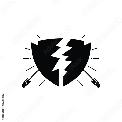 Two shields colliding in a flat minimal silhouette for sports rivalry