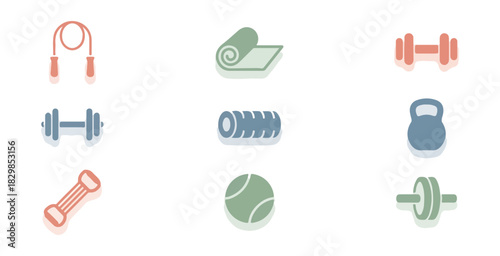 Fitness equipment icons for health and wellness visuals