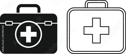 Two medical cases with plus symbols a black and a white outline