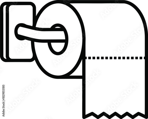 Simple black and white illustration of a toilet paper roll on a holder