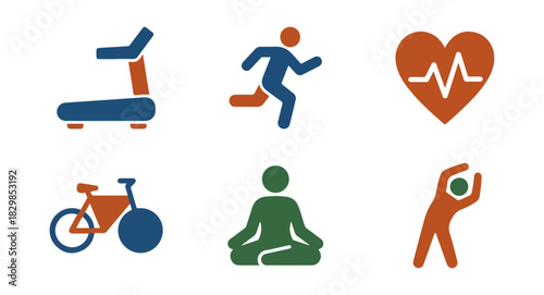 Health and fitness icons representing active lifestyle and well being