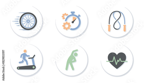 Health and wellness icons representing exercise and physical activity