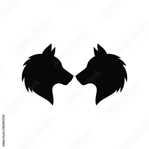 Two abstract animal heads facing each other flat design icon