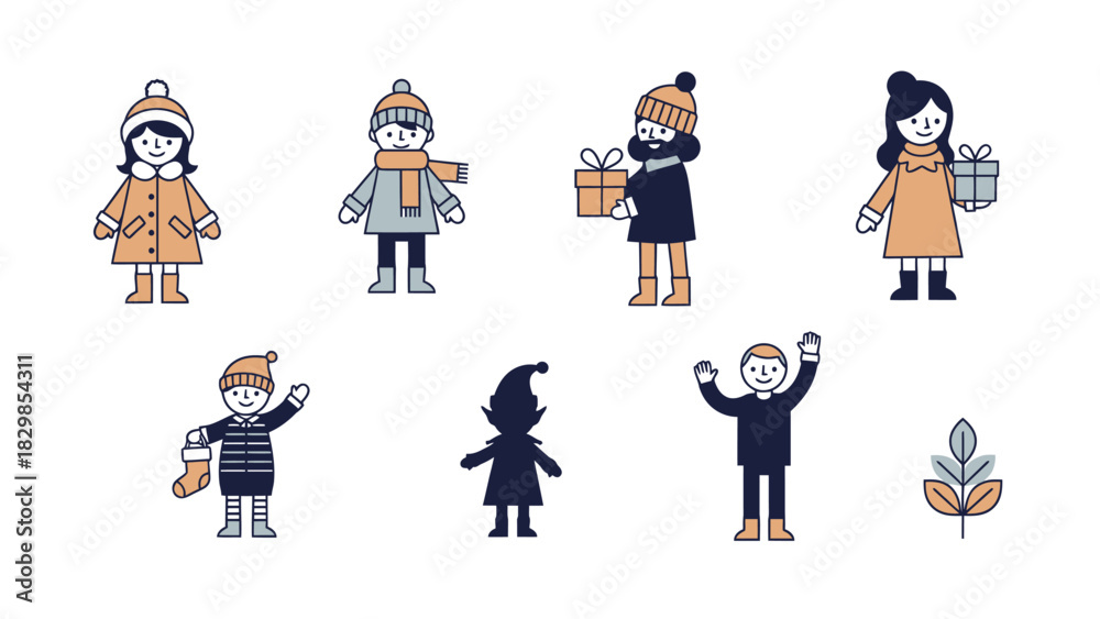 Naklejka premium Adorable Winter Characters and Festive Elements for Holiday-Themed Designs