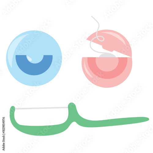 Dental floss spool, oral hygiene. Interdental floss vector, clean teeth tool. Floss string illustration, dental care icon