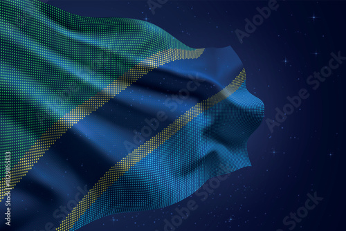 tanzania digital LED waving flag on dark starry background