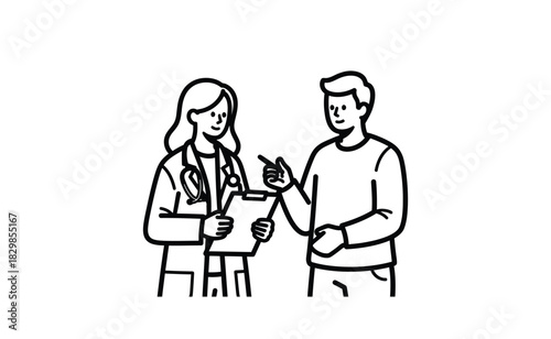 Doctor and Patient Line Art Illustration for Healthcare Services