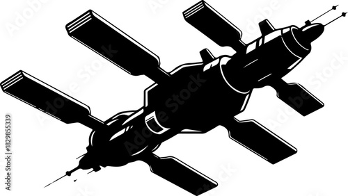 futuristic space station silhouette vector illustration