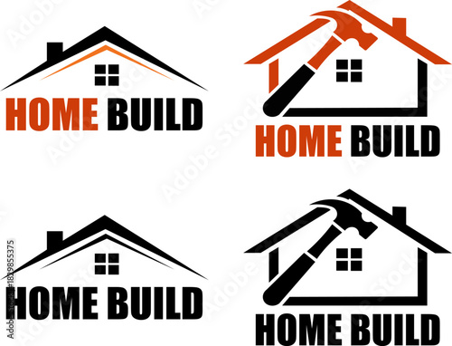 Home Building Logos Collection with House and Hammer Design Elements