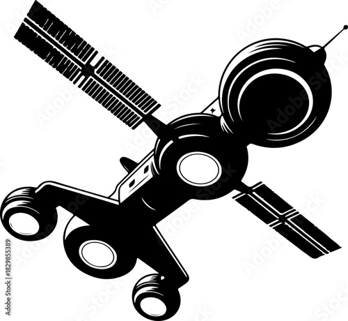 futuristic space station silhouette vector illustration