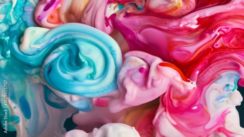 Close-up of bright smooth liquid candies in blue and pink with swirling sugary textures, vibrant childhood sweets concept