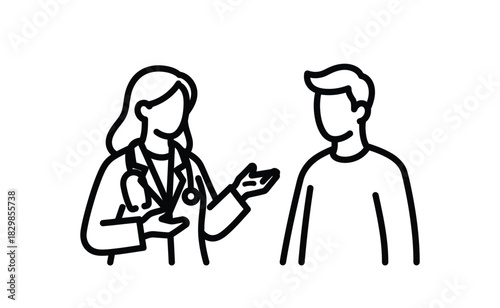 Doctor and Patient Line Art Illustration for Healthcare Services