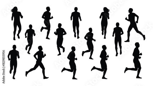 Running and jogging silhouettes isolated on white background, Vector