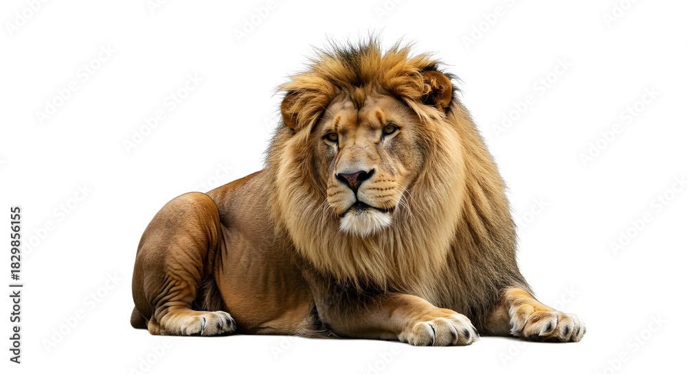 Fototapeta premium Majestic Lion Lying Calmly with an Impressive Mane