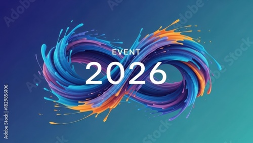 Announcing Event 2026 with vibrant colors and dynamic design elements to create buzz and anticipation for the upcoming year's conference and celebration