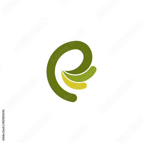 Abstract Letter E Logo with Green Leaf and Wing Shape
