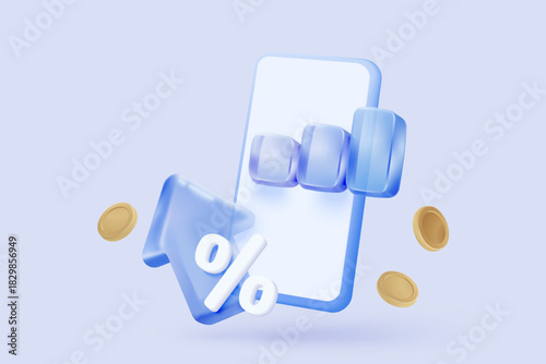 3D stock trading graph report for statistic market in bubble icon. Sell and buy money cash and exchange with finance business, analyzing investment. 3d bank trading icon vector render illustration