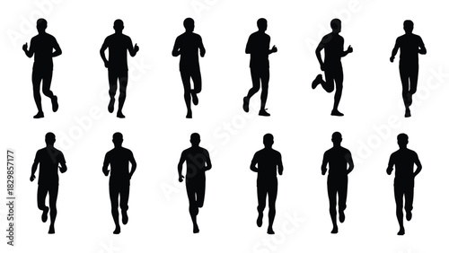 Running men silhouettes isolated on white background, Vector