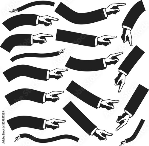 Pointing Hands Graphic Pattern in Black and White Vector Design