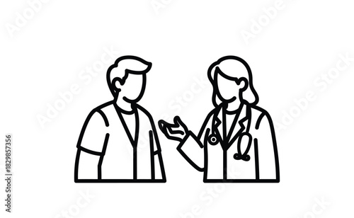 Doctor and Patient Line Art Illustration for Healthcare Services