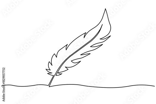 Minimalist single continuous line drawing of a feather design illustration