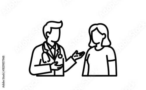 Doctor and Patient Line Art Illustration for Healthcare Services