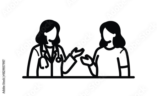 Doctor and Patient Line Art Illustration for Healthcare Services