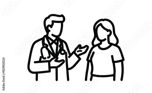 Doctor and Patient Line Art Illustration for Healthcare Services