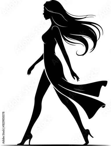 Woman Walking Away silhouette vector illustration