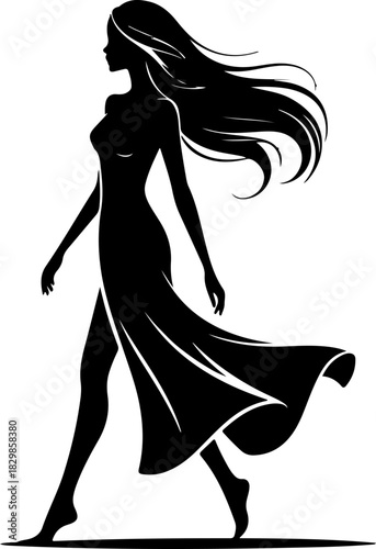Woman Walking Away silhouette vector illustration