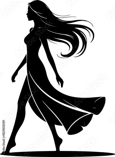 Woman Walking Away silhouette vector illustration