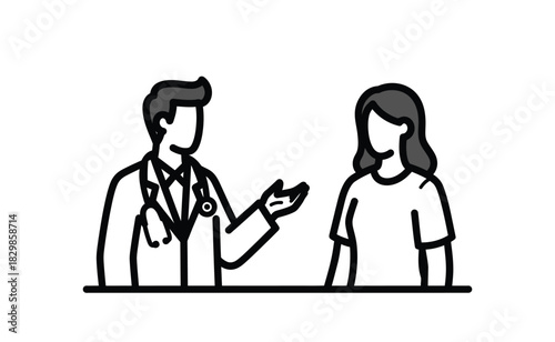 Doctor and Patient Line Art Illustration for Healthcare Services