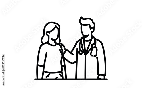 Doctor and Patient Line Art Illustration for Healthcare Services