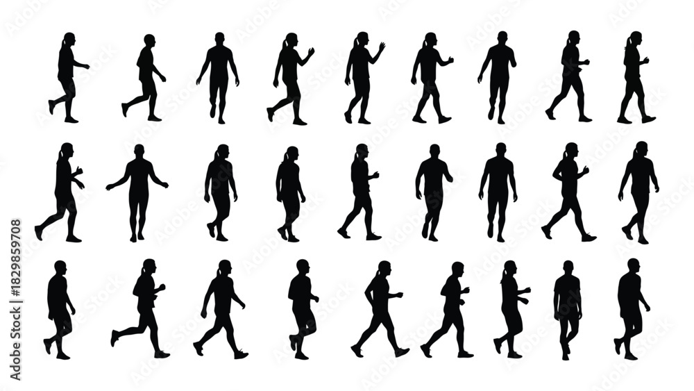 Naklejka premium People silhouettes in various poses isolated on white background, Vector