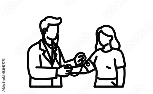 Doctor and Patient Line Art Illustration for Healthcare Services