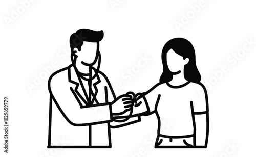 Doctor and Patient Line Art Illustration for Healthcare Services
