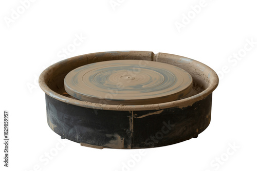 Dirty pottery wheel with clay residue isolated on transparent background