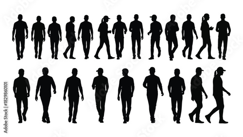 Walking people silhouettes isolated on white background, Vector