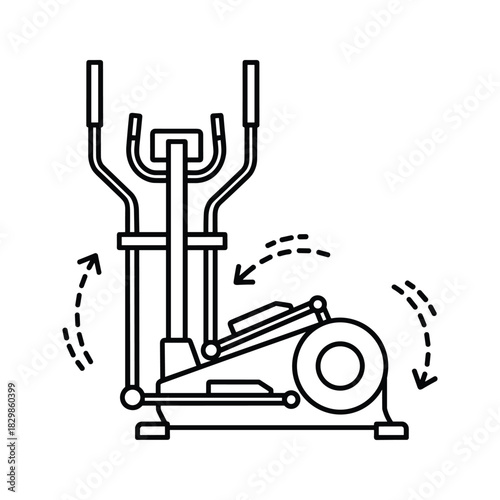 Elliptical Trainer Machine Line Icon with Movement Arrows