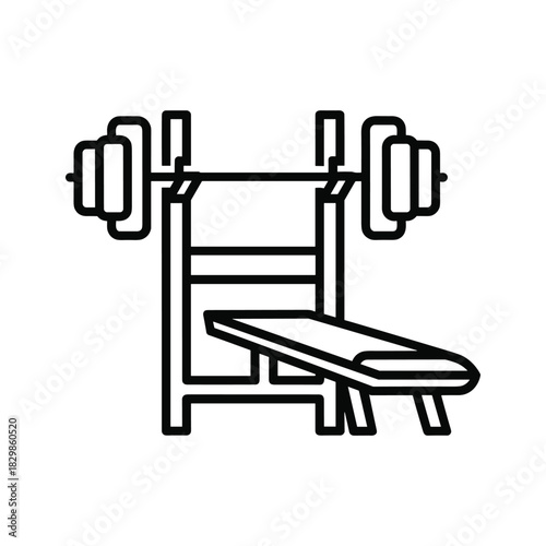 Barbell Bench Press Rack and Weight Bench Line Art Icon