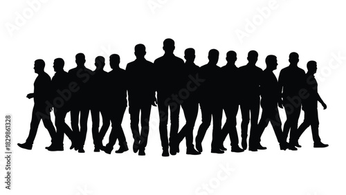 Group of men walking silhouette isolated on white background, Vector
