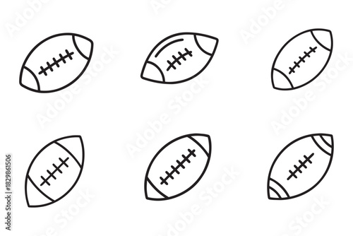 American Football Ball Outline Icon Set – Minimal Vector Line Art Sports Symbol