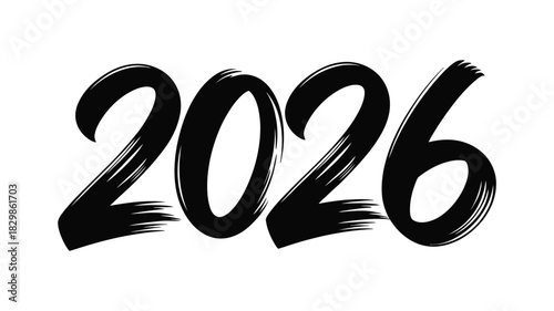 Brush stroke calligraphy of the year 2026 written in bold black font, perfect for new year celebration announcement or calendar design element
