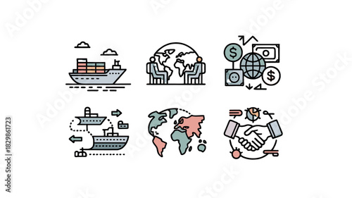 Shipping and global trade in illustration style.