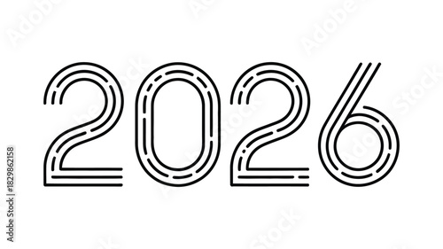Stylized number 2026 in a modern, doubleline, roadlike font design