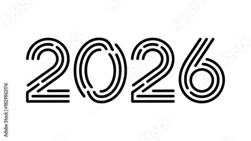 Stylized black outline of the year 2026 in a modern, concentric line art font