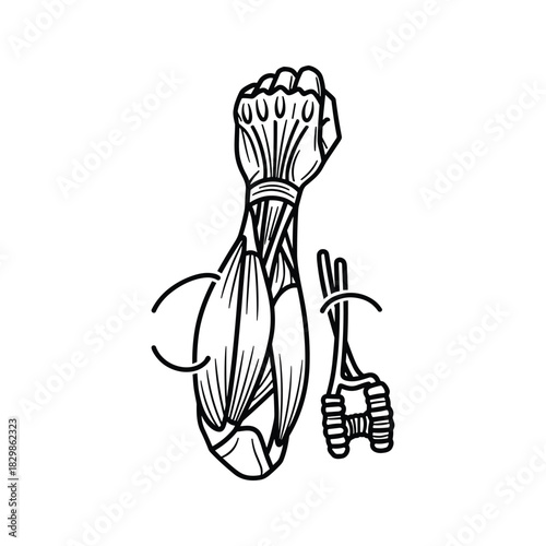 Anatomical Line Art of Flexed Human Arm Muscles and Fist